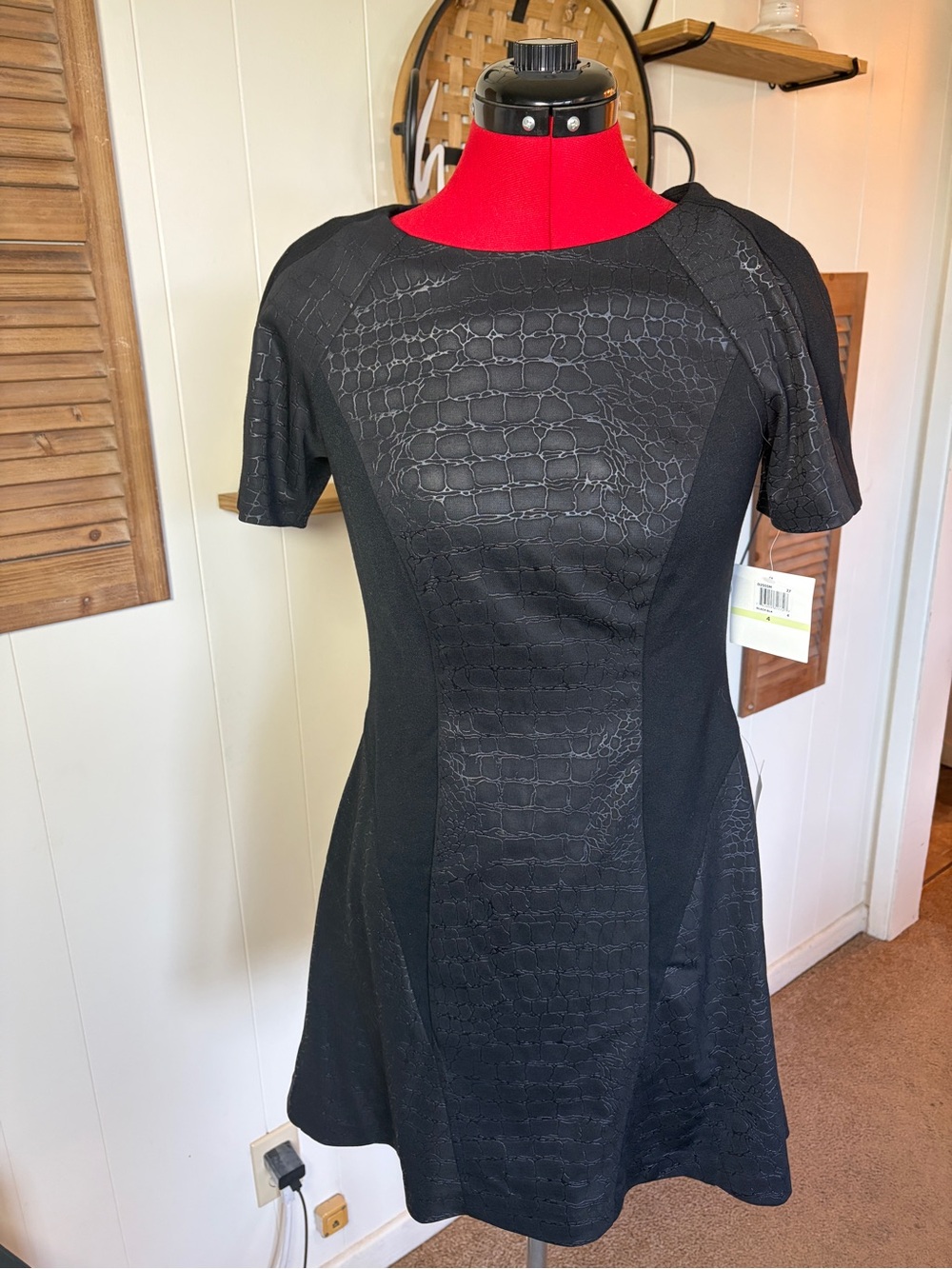 Donna Morgan Black Textured Fit-and-Flare Dress